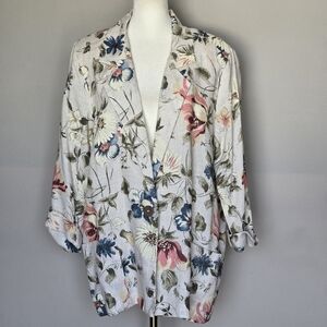 Vintage Alice Stuart Linen 80s 90s Y2K Cottagecore Grandmacore Floral Blazer Med
